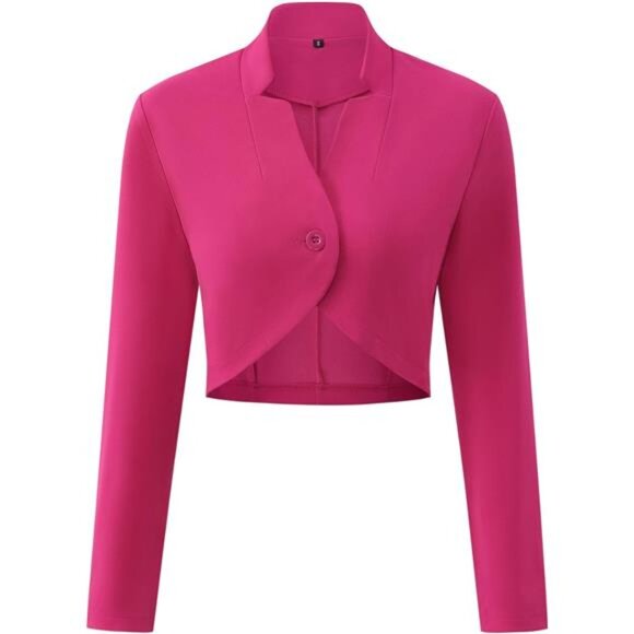 Women's Cropped Blazer: Long Sleeve Notched Collar Button Jacket, Lightweight - Picture 1 of 8